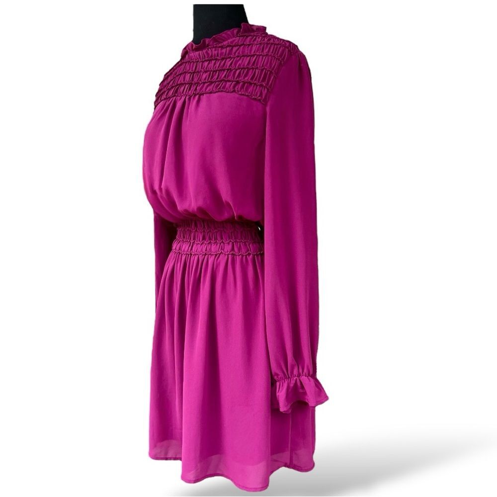 She + Sky Long Sleeve Smocked Fuchsia Dress - Women's M